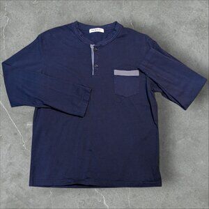 Hawiton Henley Shirt Mens‎ Large Blue Designer Long Sleeve Pocket Loose Sleeve